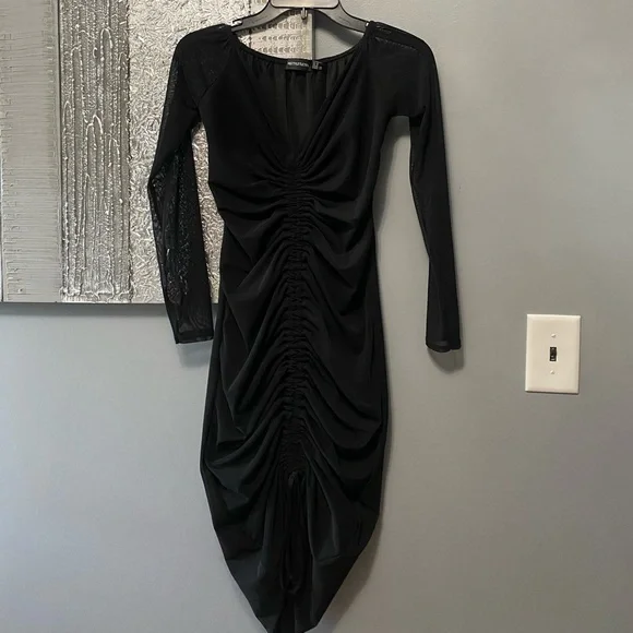PrettyLittleThing | Dresses | Black Mesh Ruched Bardot Bodycon Dress |  Poshmark